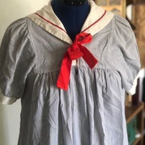 Vintage Shift Sailor style pinstripe dress with red bow